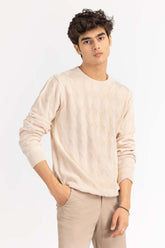 Beige Textured Crew Neck Sweater SWT-FFSCN22-171